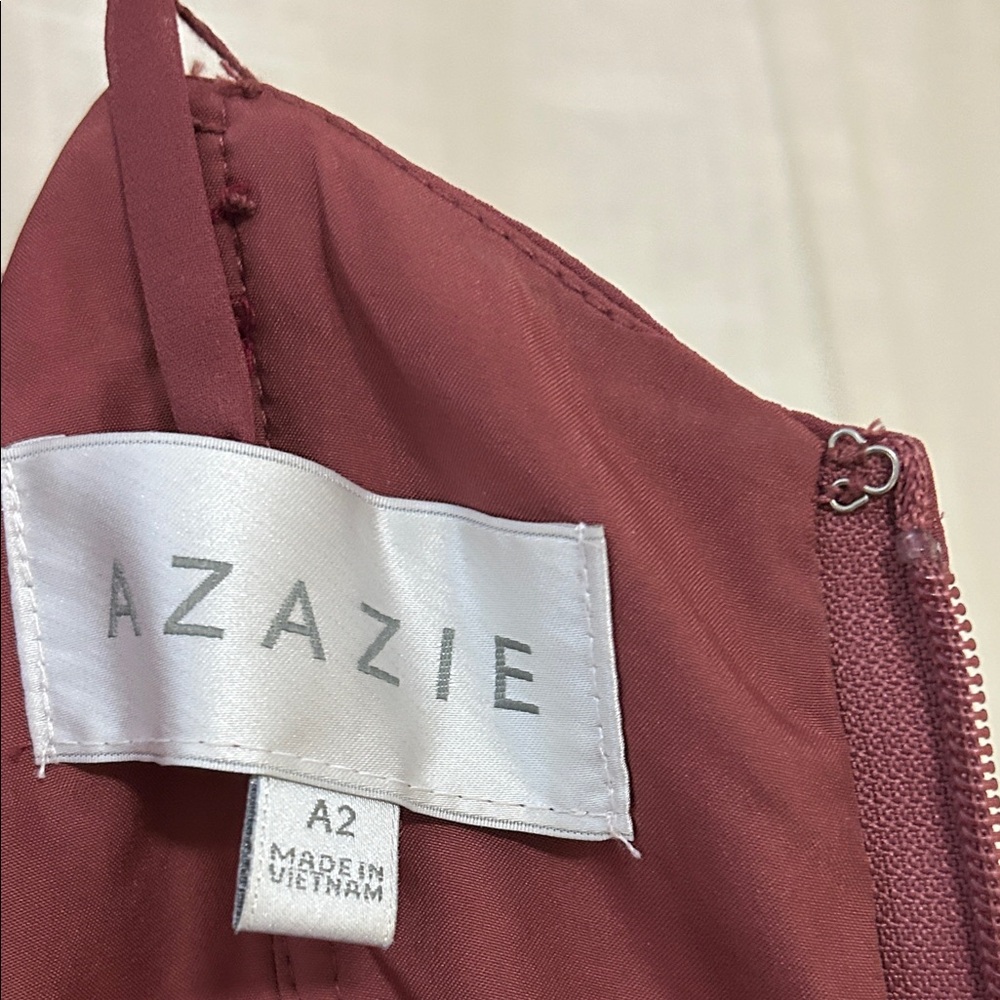 Azazie Naeem Desert Rose A-line V-neck Ruffle Chiffon Ruffle Dress - Picture 3 of 6